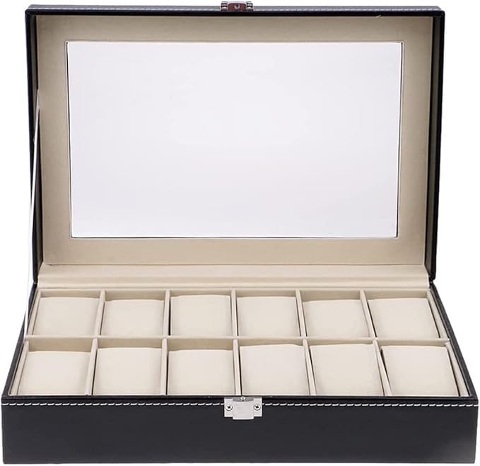 Luxury Watch Box – PU Leather Watch Display Case | 10 or 12 Slots – Black