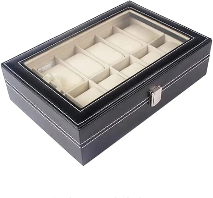 Luxury Watch Box – PU Leather Watch Display Case | 10 or 12 Slots – Black