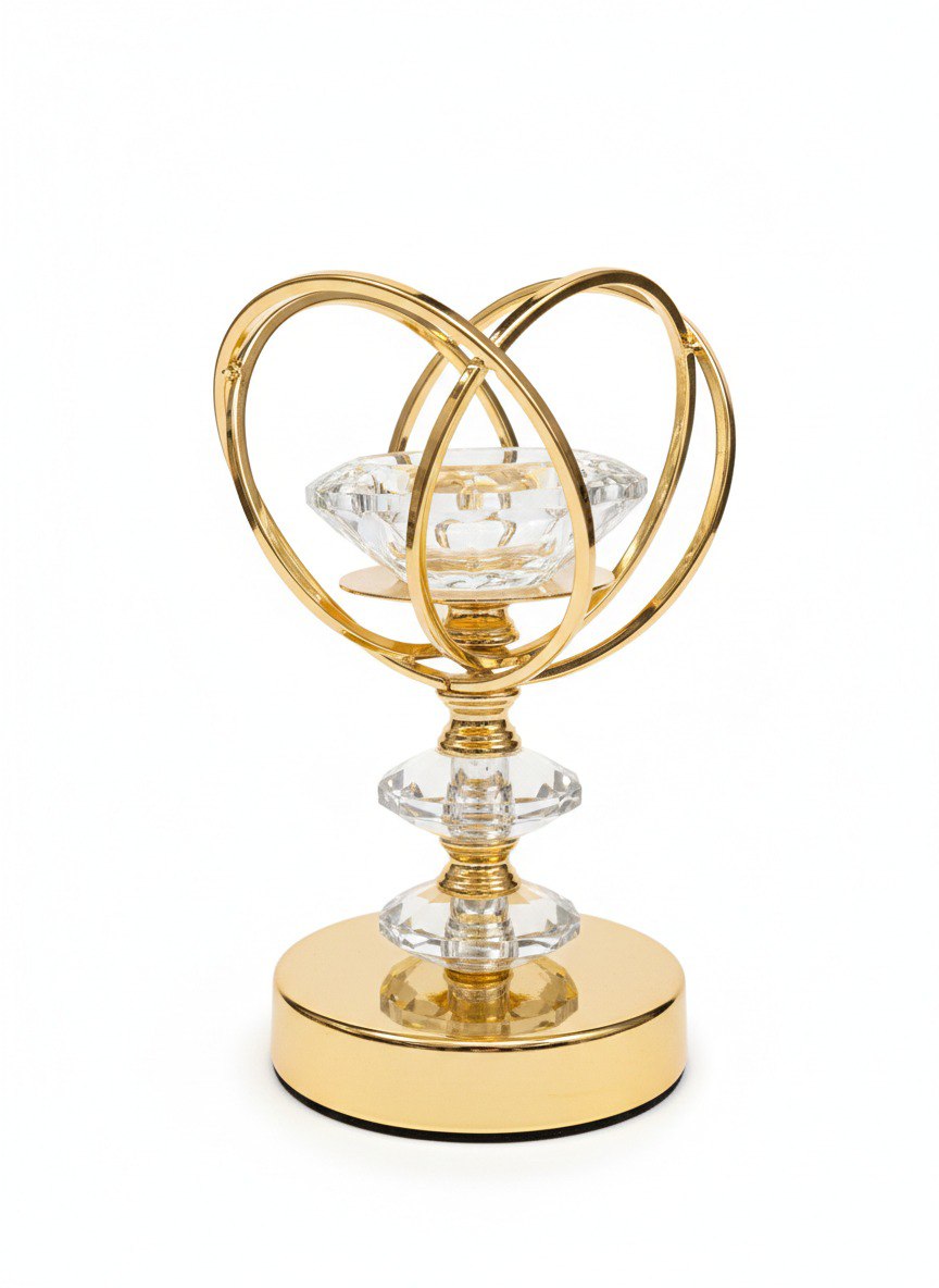 Golden Metal Candle Holder with Crystal