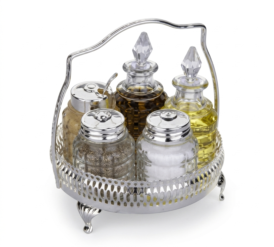 Silver Plated Spice Set – 6 Pieces with Tray Elegant Design