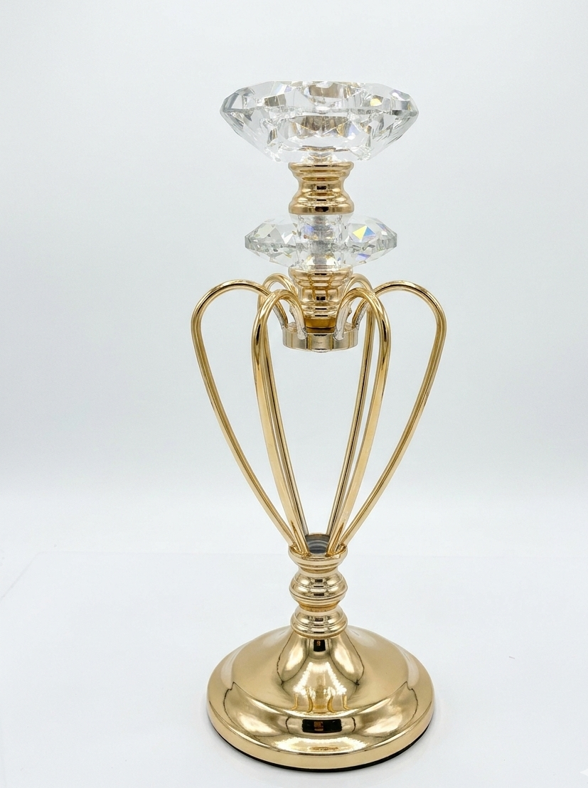 Gold Heart-Shaped Crystal Candle Holder