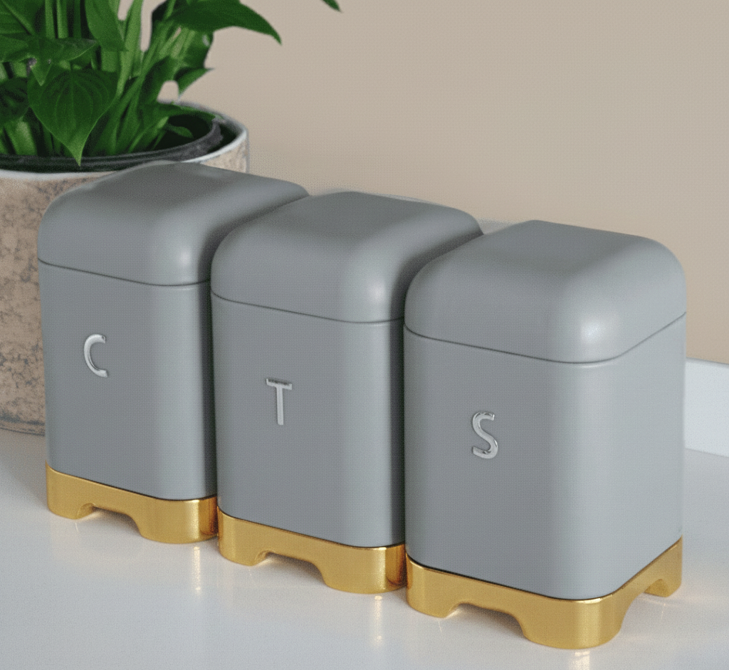 Metal Storage Box Set – 4 Pieces (3 Canisters + Bread Box)
