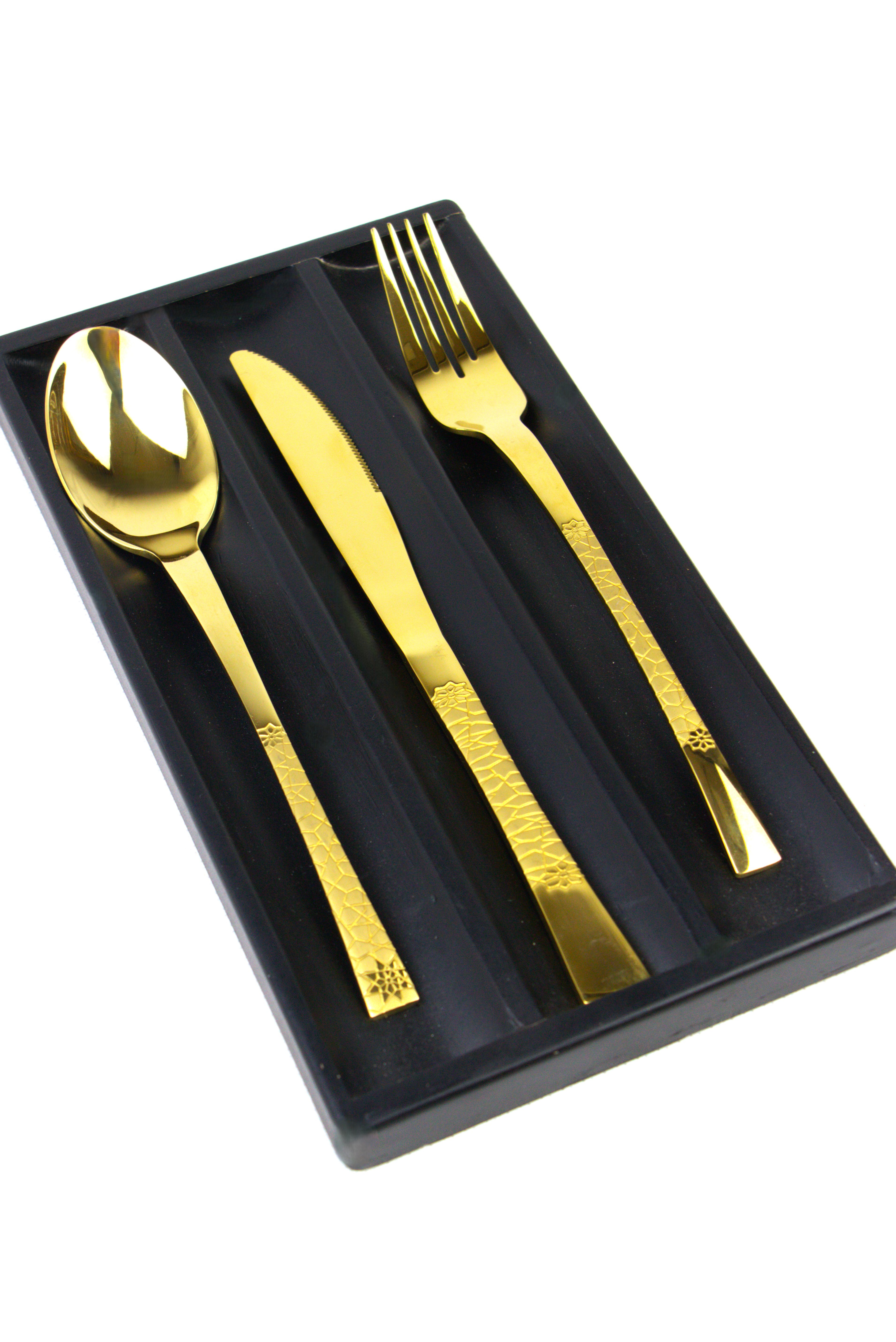 Arshia Stainless Steel Cutlery Set with Wooden Drawer 86Pcs Gold