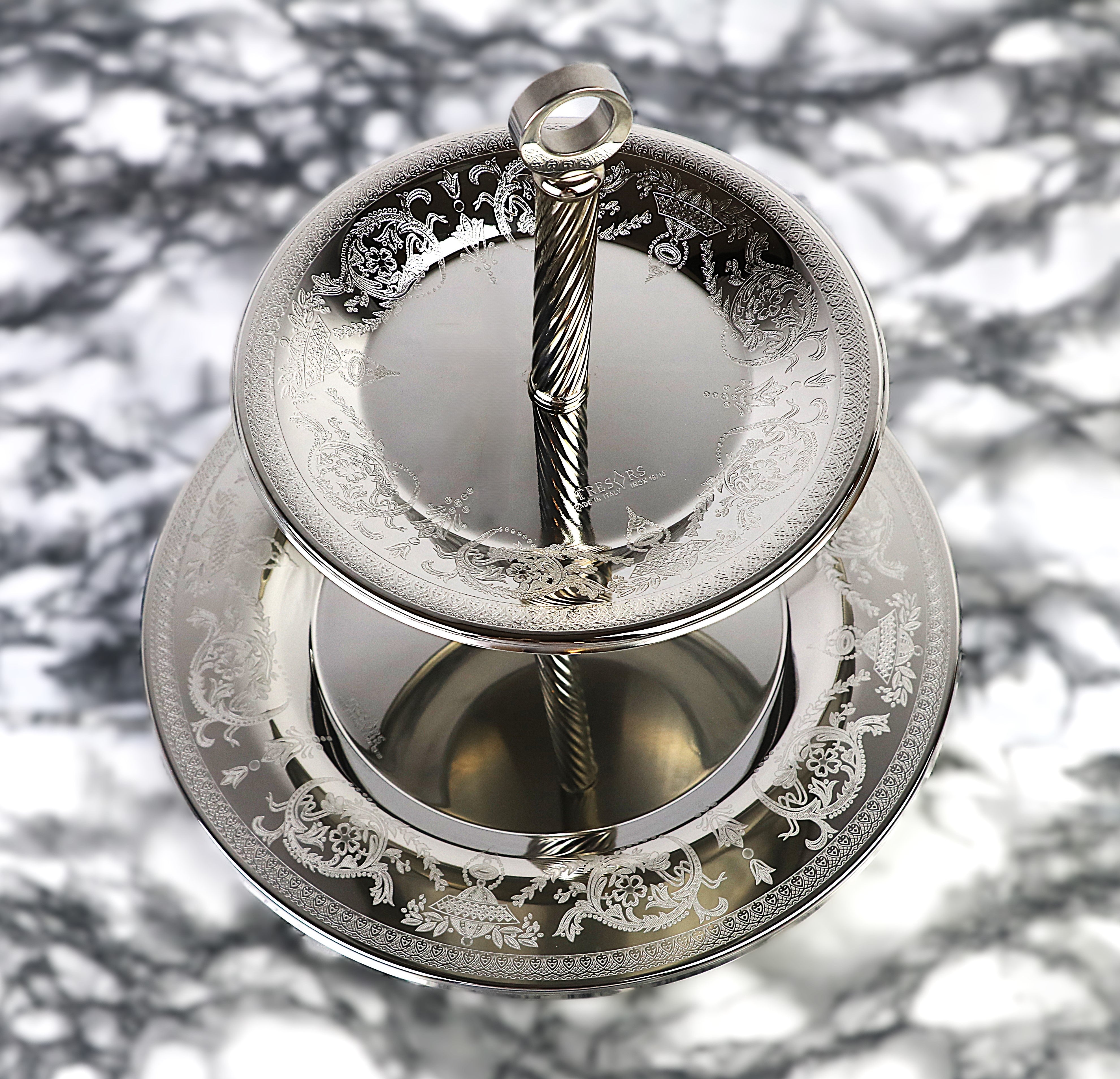 Infores Elegant Silver 2-Tier Cake and Cookie Stand