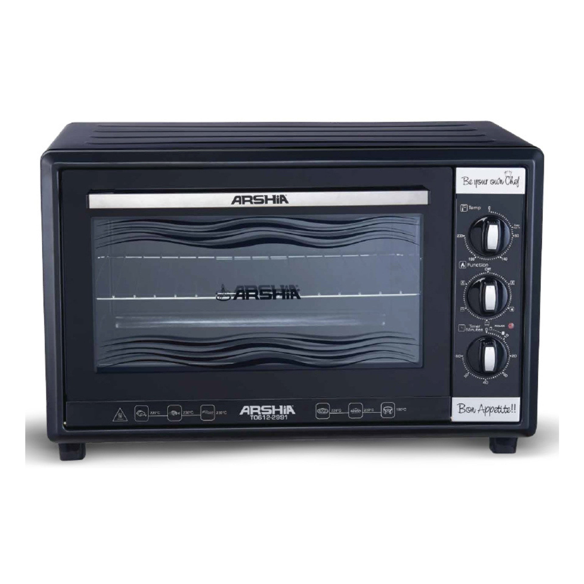 Arshia Multifunctional Toaster Oven 35L, 1500W – Black