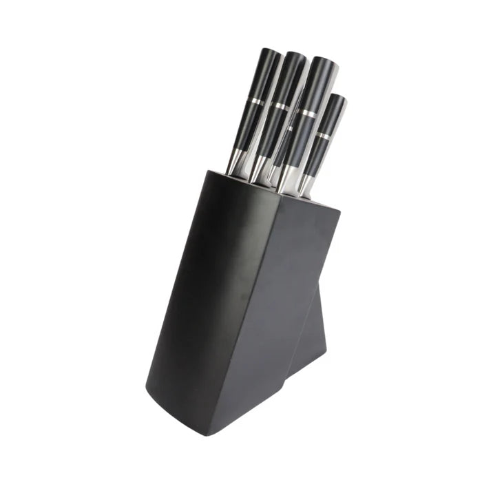 Stainless Steel Knife Set with Black Block – 5 Pieces Modern Kitchen Set