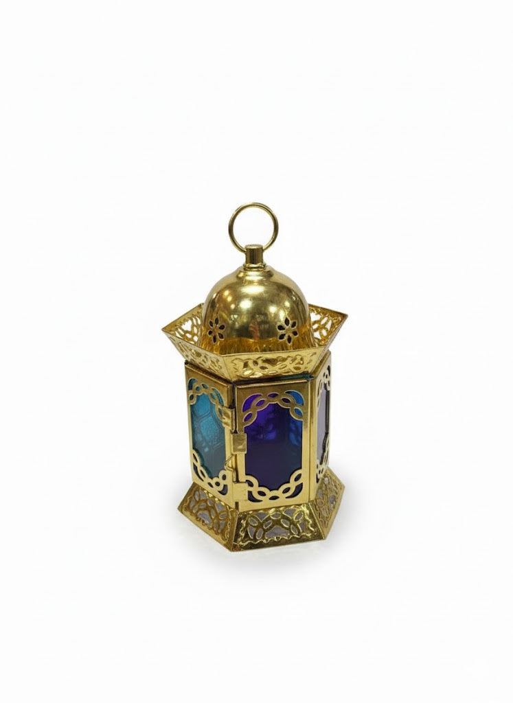 Gold Mosque Lantern with Double Crowns, Door & Star Dome