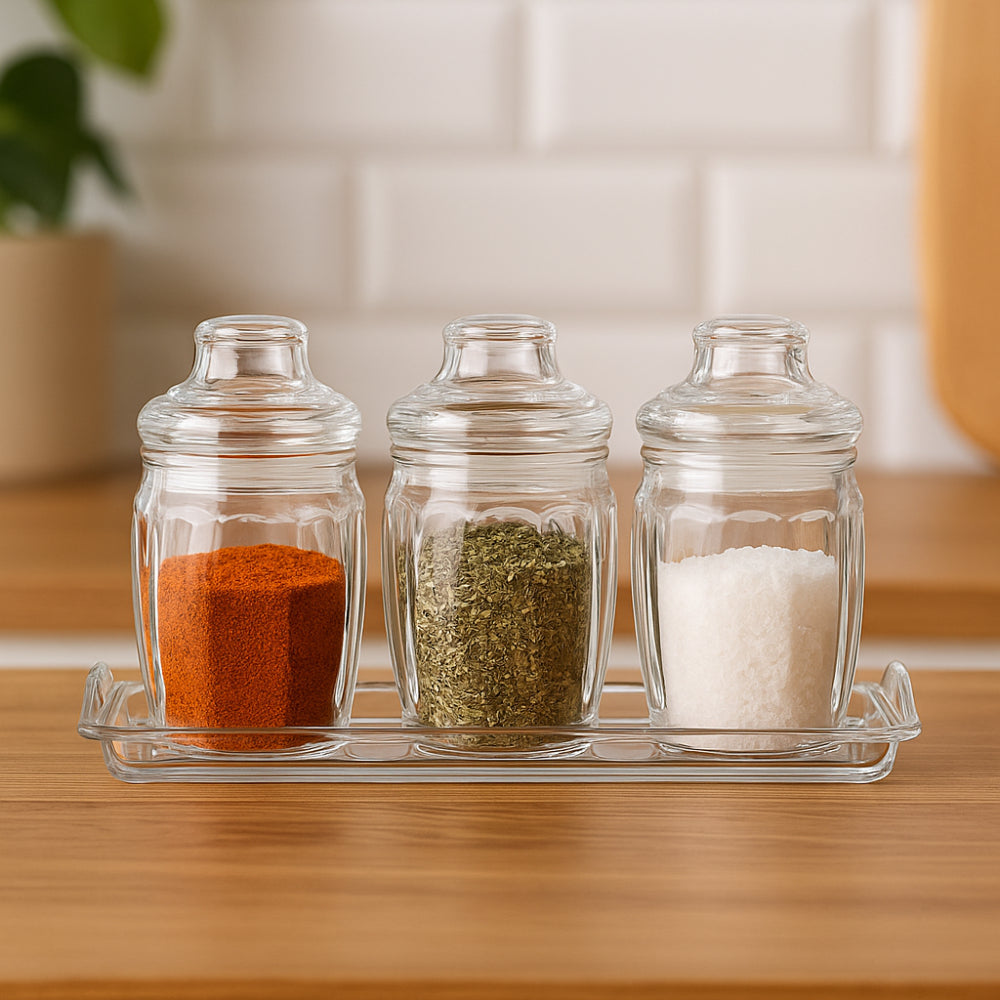 Squallo Acrylic Sugar & Tea Jar Set – 3 Pieces with Acrylic Tray