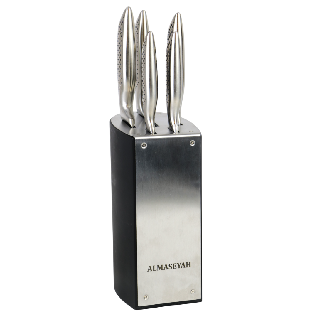 ALMASEYAH 6-Piece Kitchen Knife Set with Stylish Block,silver