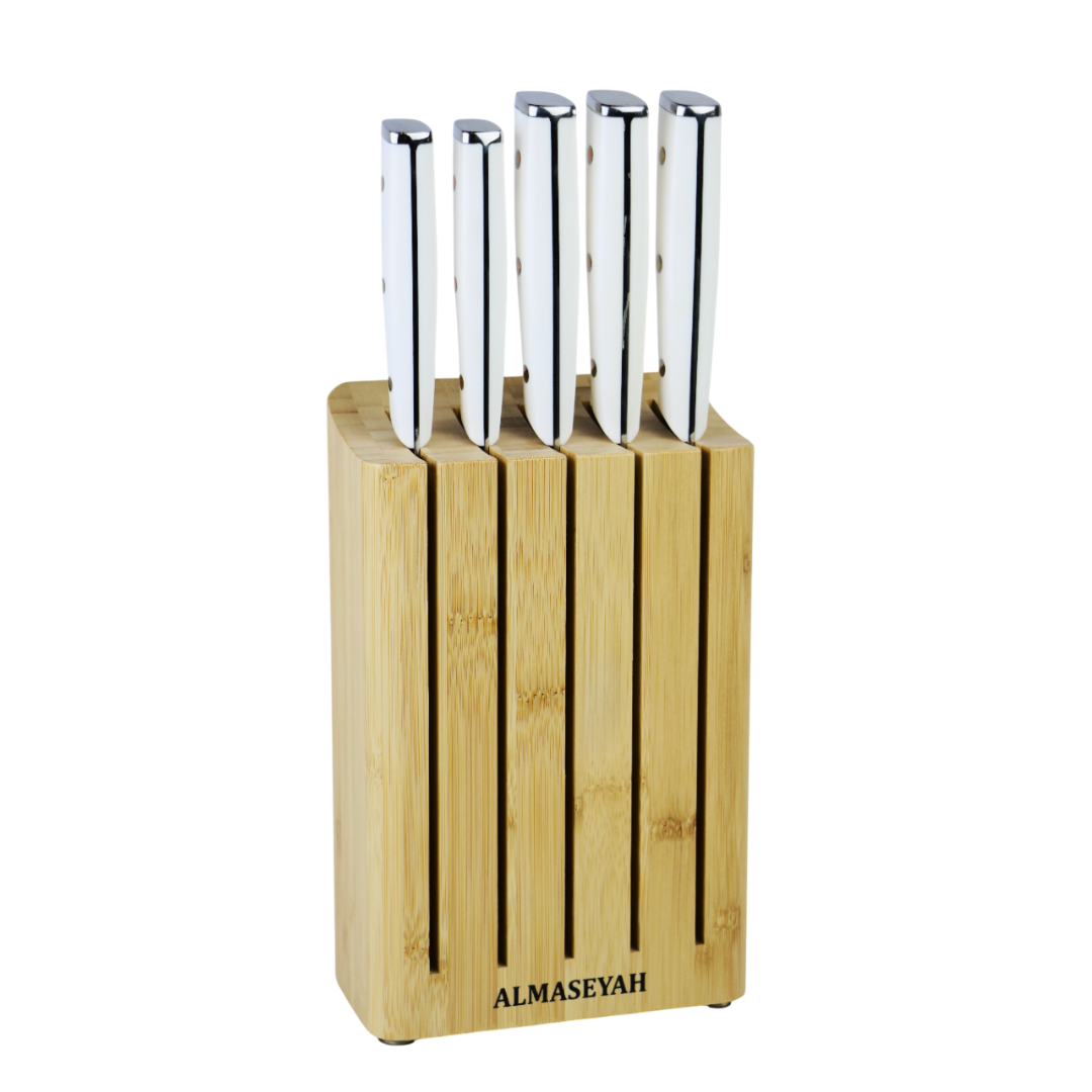 ALMASEYAH 6-Piece Kitchen Knife Set with Bamboo Block,white