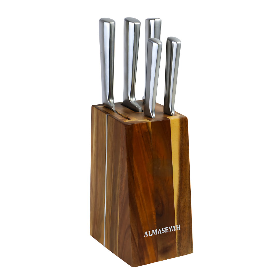 ALMASEYAH 6-Piece Kitchen Knife Set with Bamboo Block,silver