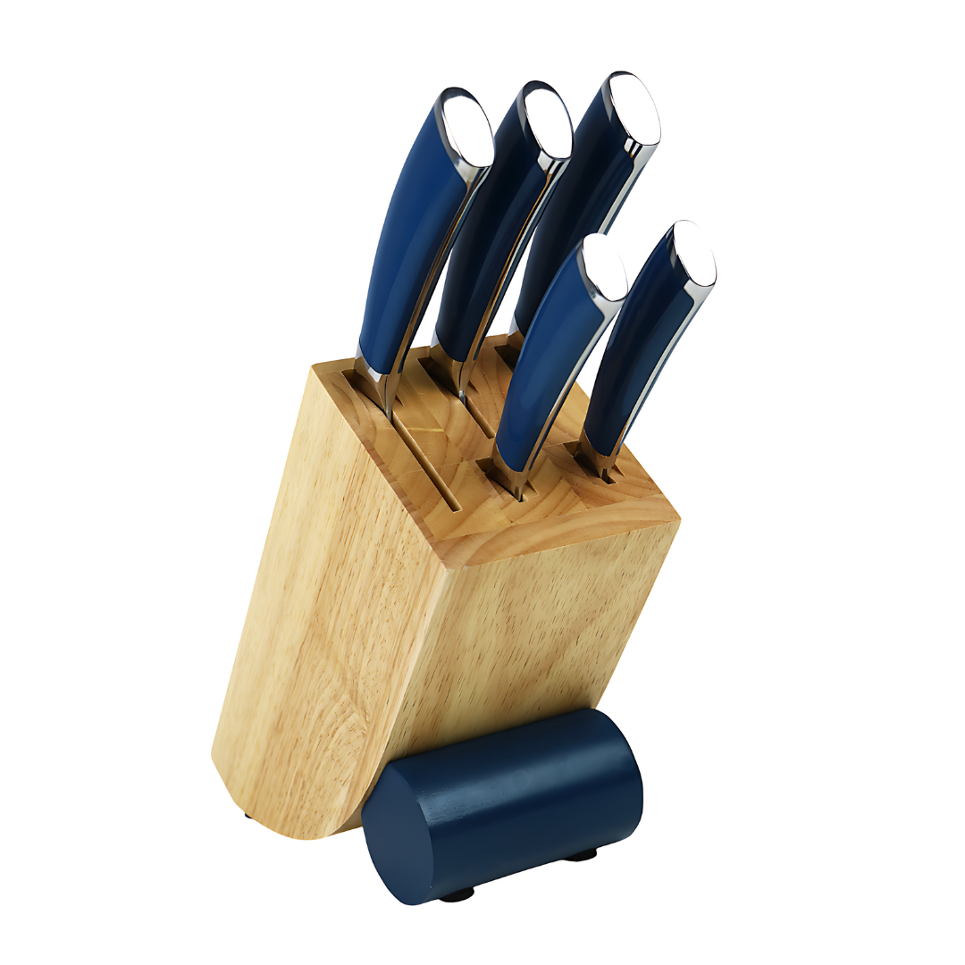 ALMASEYAH 6-Piece Kitchen Knife Set with Bamboo Block,Blue