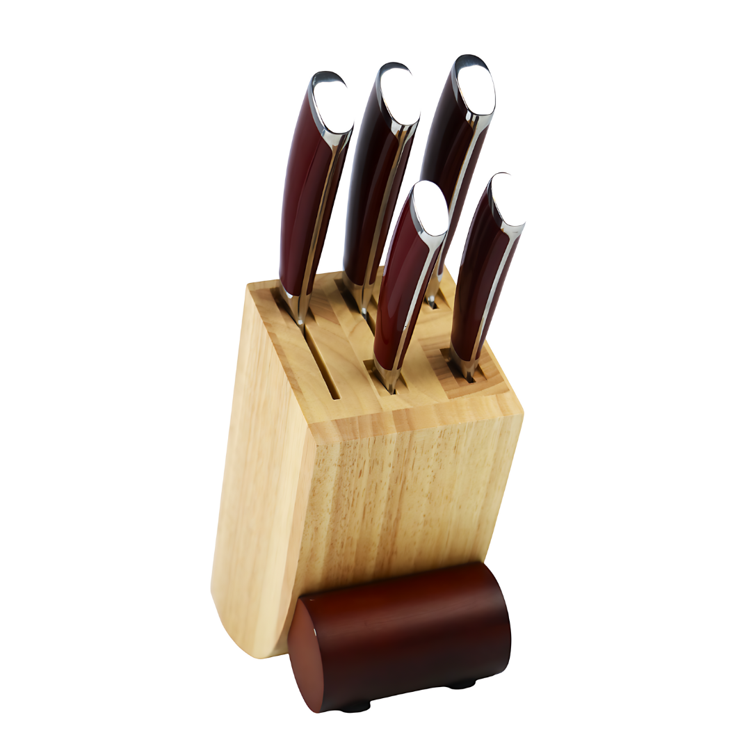 ALMASEYAH 6-Piece Kitchen Knife Set with Bamboo Block,Red