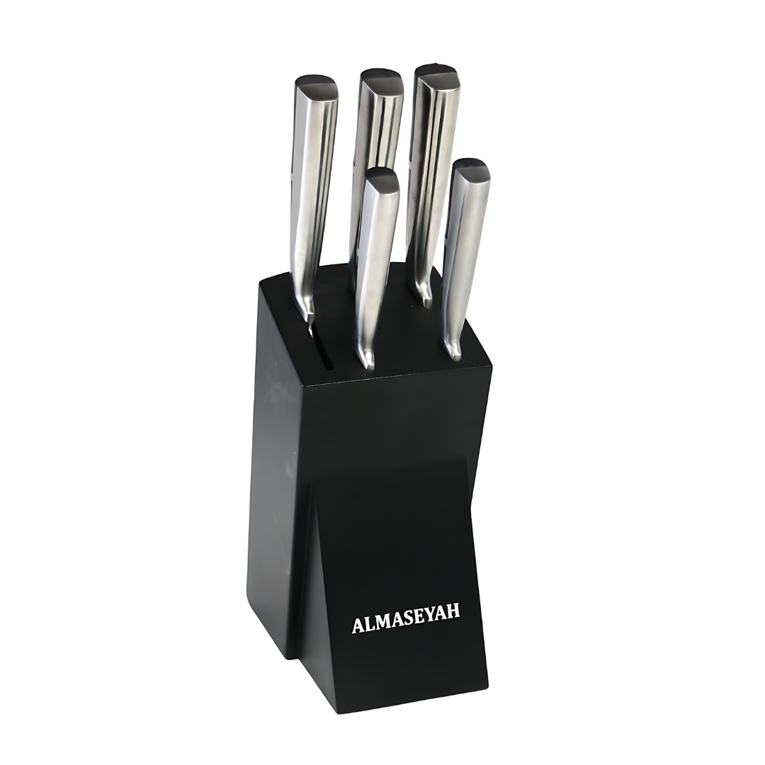 ALMASEYAH 6-Piece Kitchen Knife Set with Black Block,silver