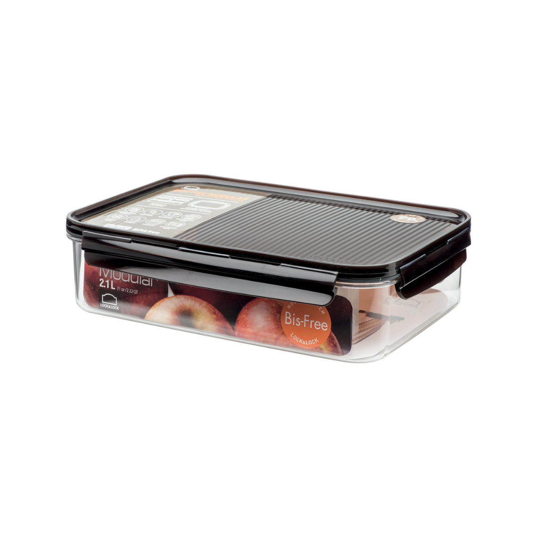 Lock & Lock Modular Bisfree  Rectangular Container (Wave) 2.1L Dark Brown