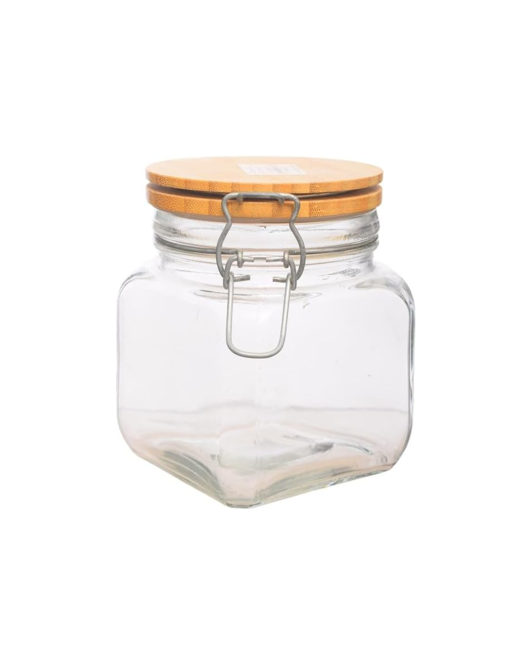 Glass Jar with Wooden Press Lid – Transparent
