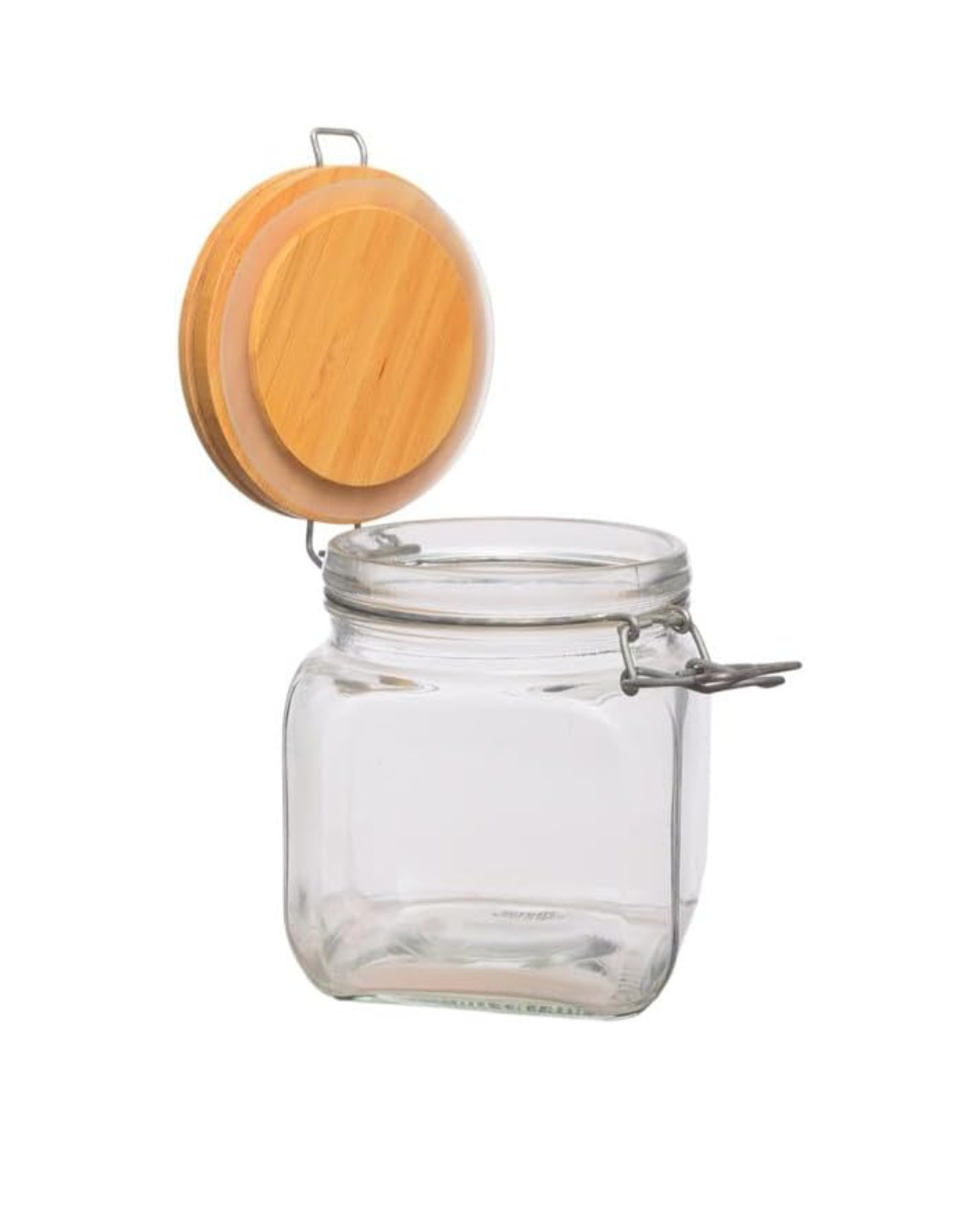 Glass Jar with Wooden Press Lid – Transparent