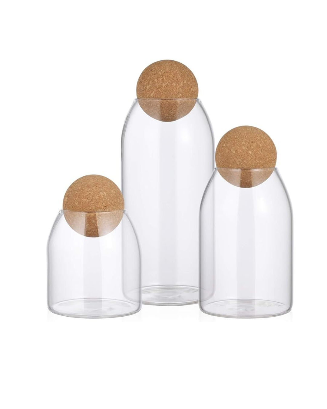 Glass Storage Jars Set with Cork Ball Lid – 3 Pieces