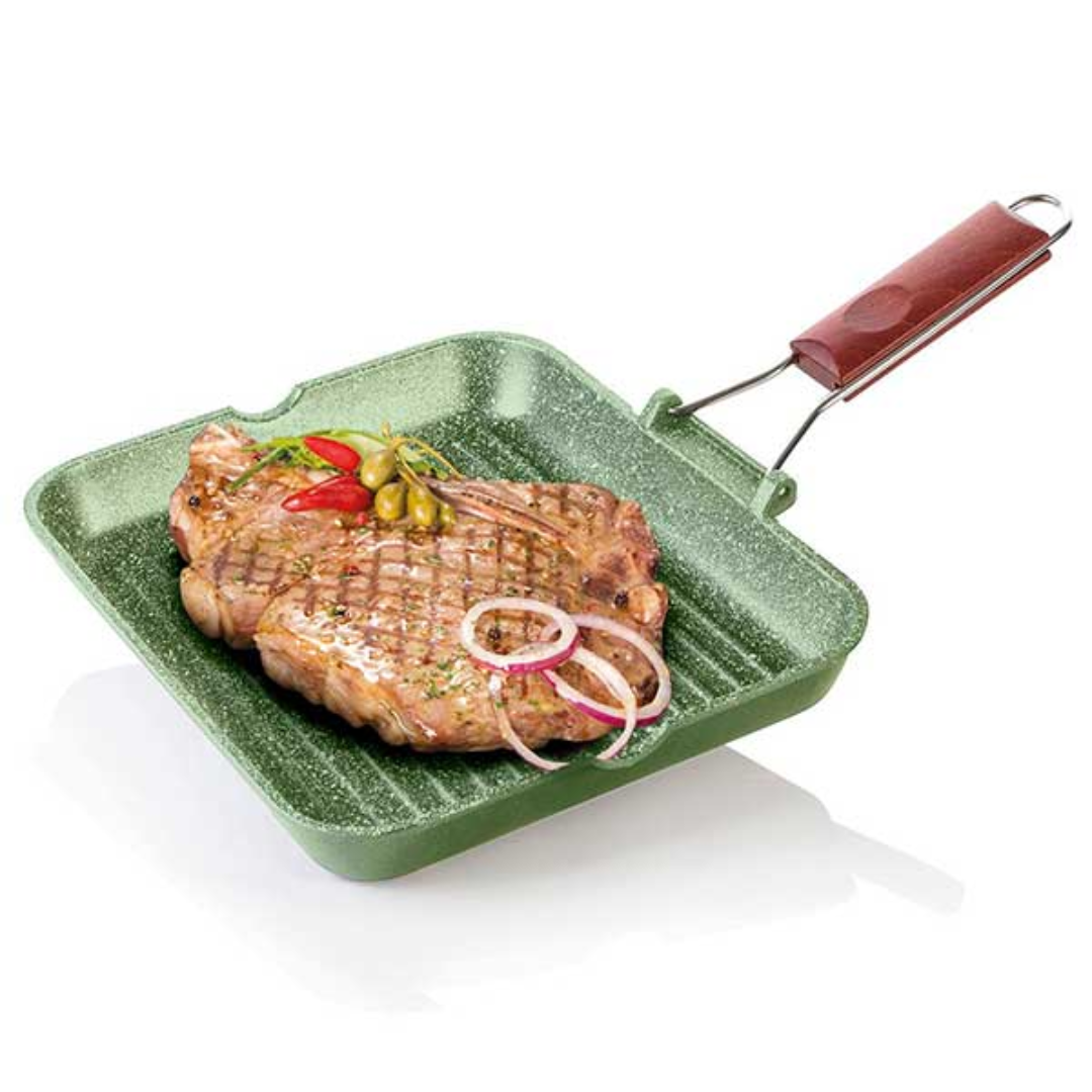 Dr.Green Rectangular Grill Pan with Wooden Handle
