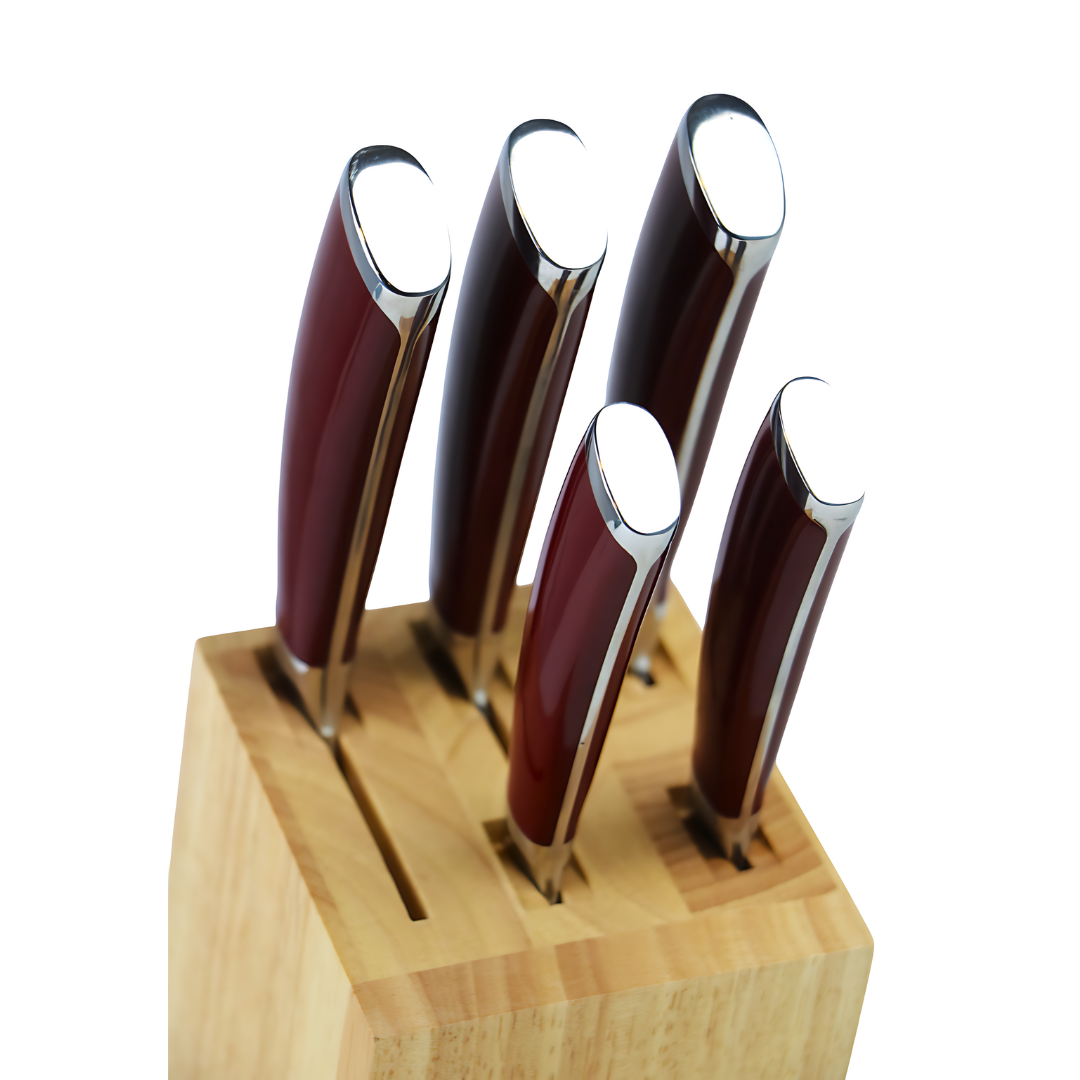 ALMASEYAH 6-Piece Kitchen Knife Set with Bamboo Block,Red
