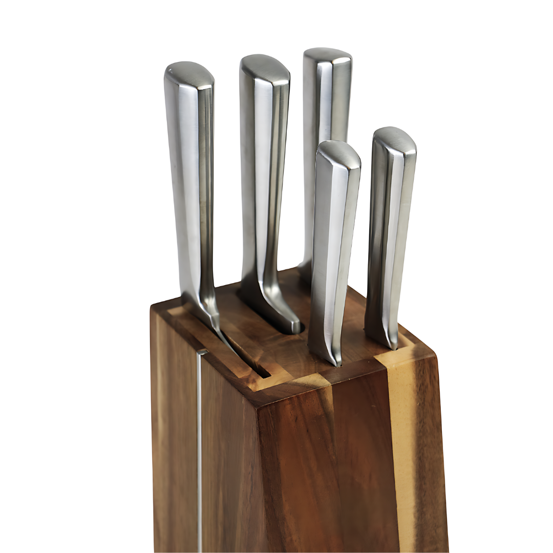 ALMASEYAH 6-Piece Kitchen Knife Set with Bamboo Block,silver