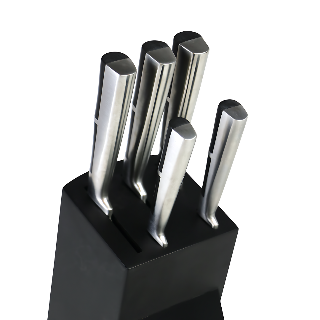 ALMASEYAH 6-Piece Kitchen Knife Set with Black Block,silver