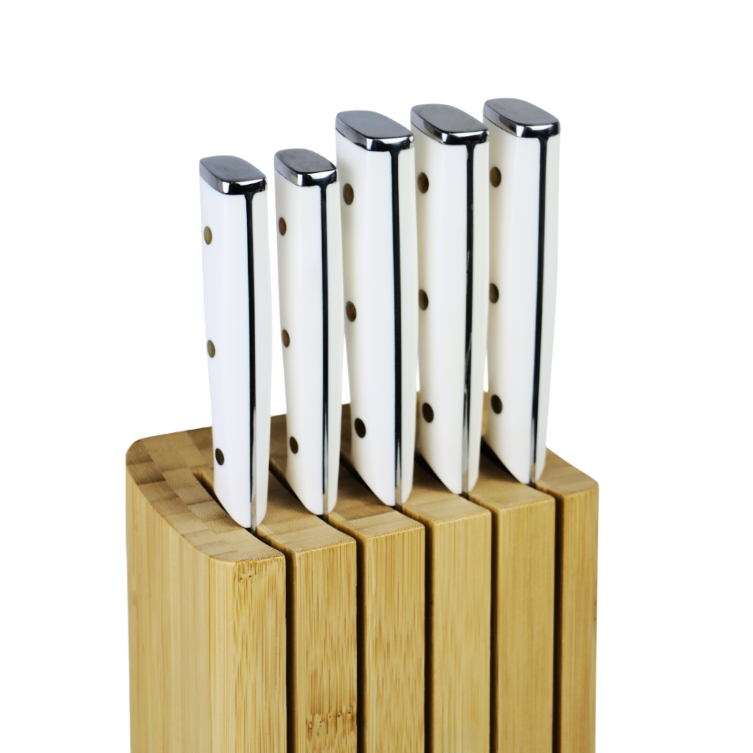 ALMASEYAH 6-Piece Kitchen Knife Set with Bamboo Block,white