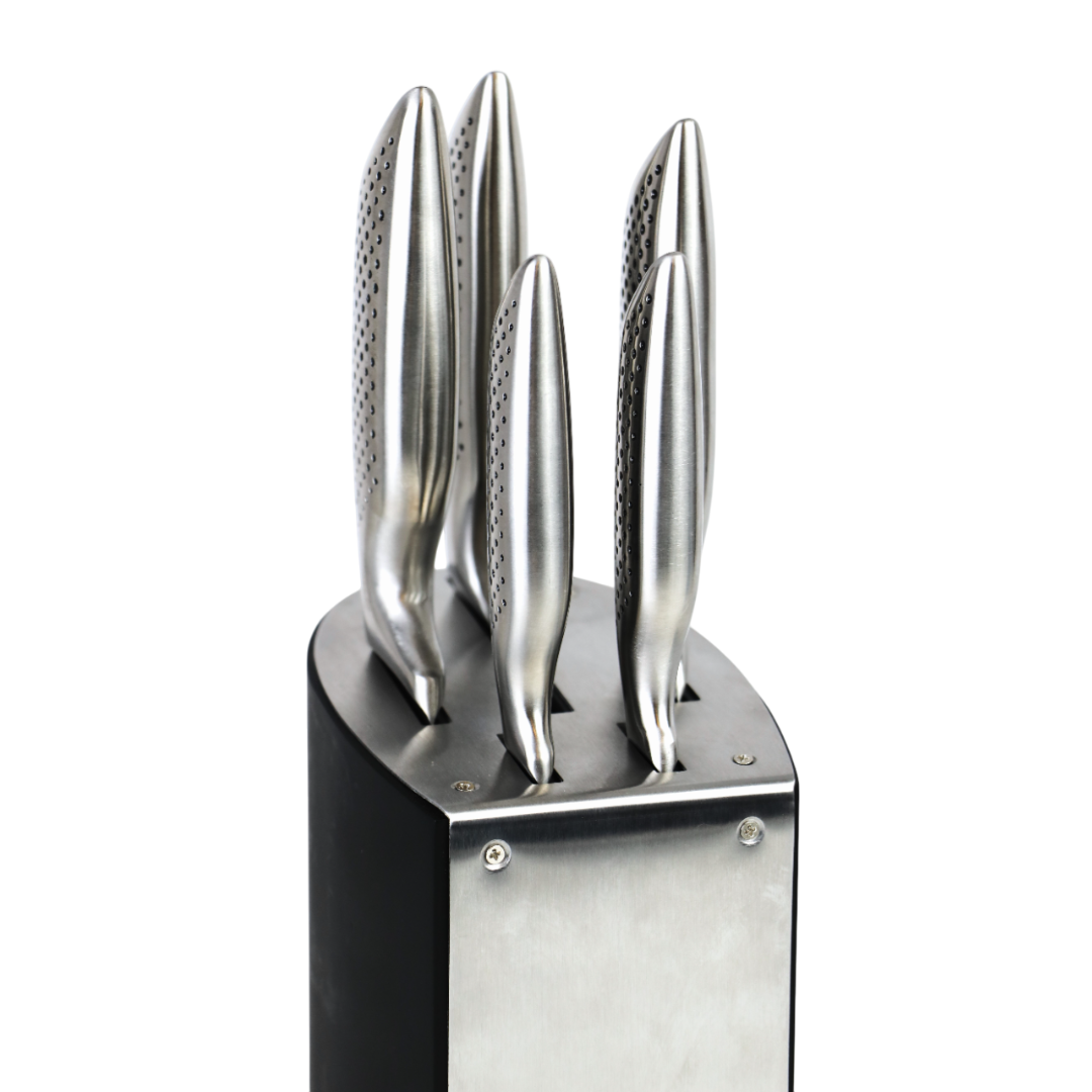 ALMASEYAH 6-Piece Kitchen Knife Set with Stylish Block,silver