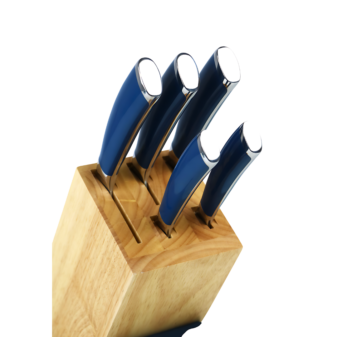 ALMASEYAH 6-Piece Kitchen Knife Set with Bamboo Block,Blue