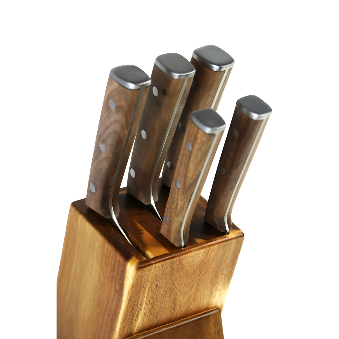 ALMASEYAH 6-Piece Kitchen Knife Set with Bamboo Block,brown