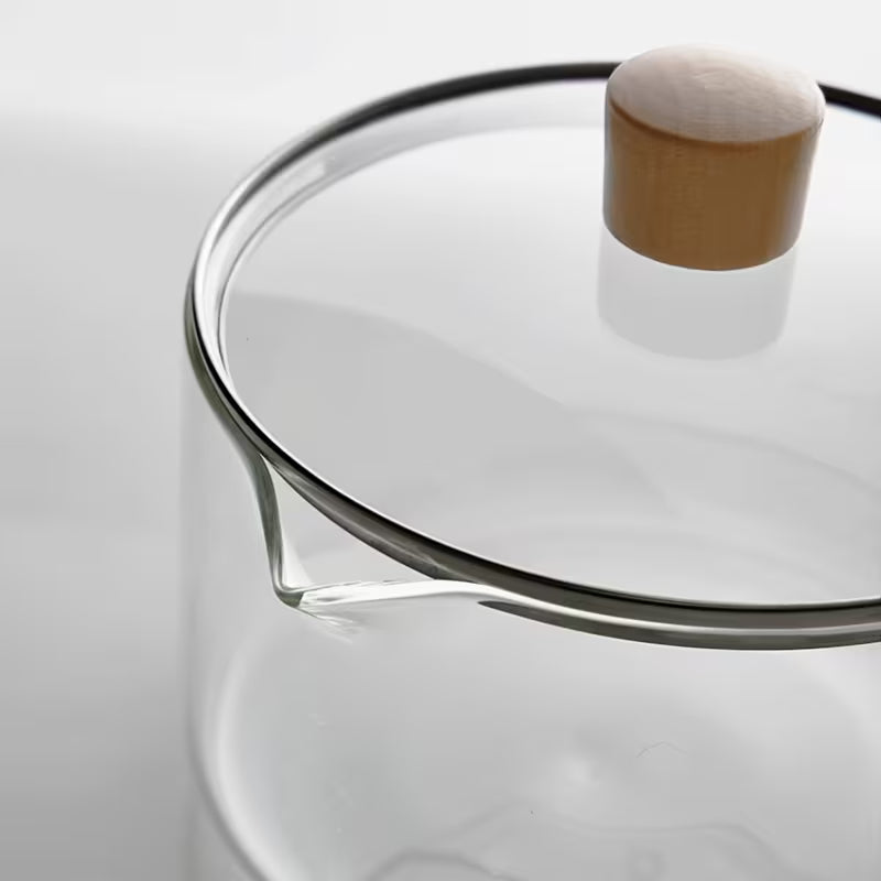 Transparent Pyrex Pot with Wooden Handle