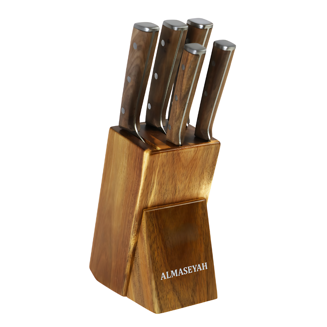 ALMASEYAH 6-Piece Kitchen Knife Set with Bamboo Block,brown