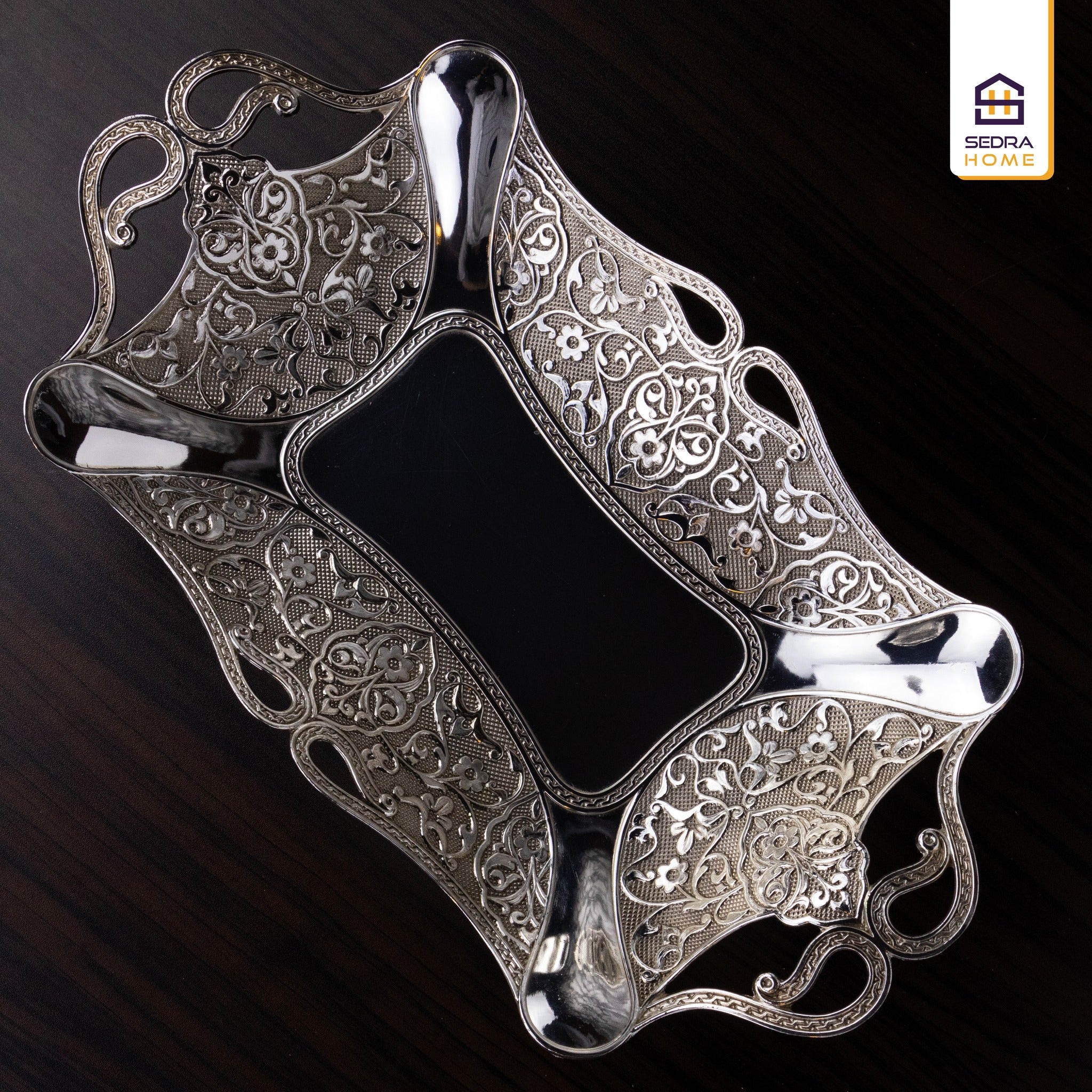 Square Serving Plate – Silver-Plated Metal Classic Antique Design