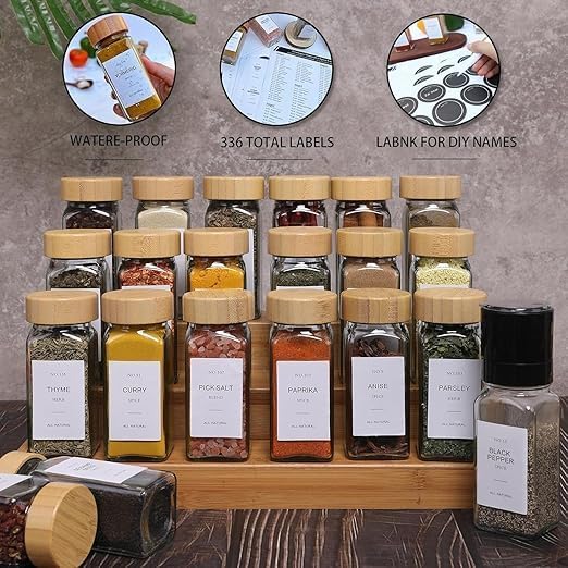 IKEA Style Glass Spice Jars Set – 24 Pieces with Bamboo Lids