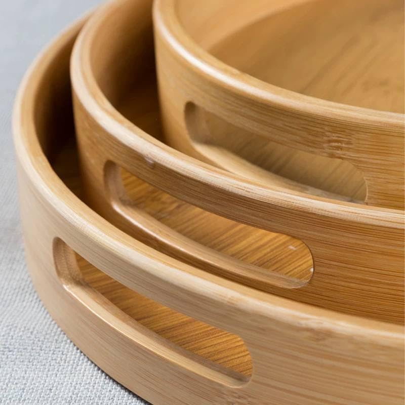 Bamboo Serving Tray Set – 3 Pieces, Round