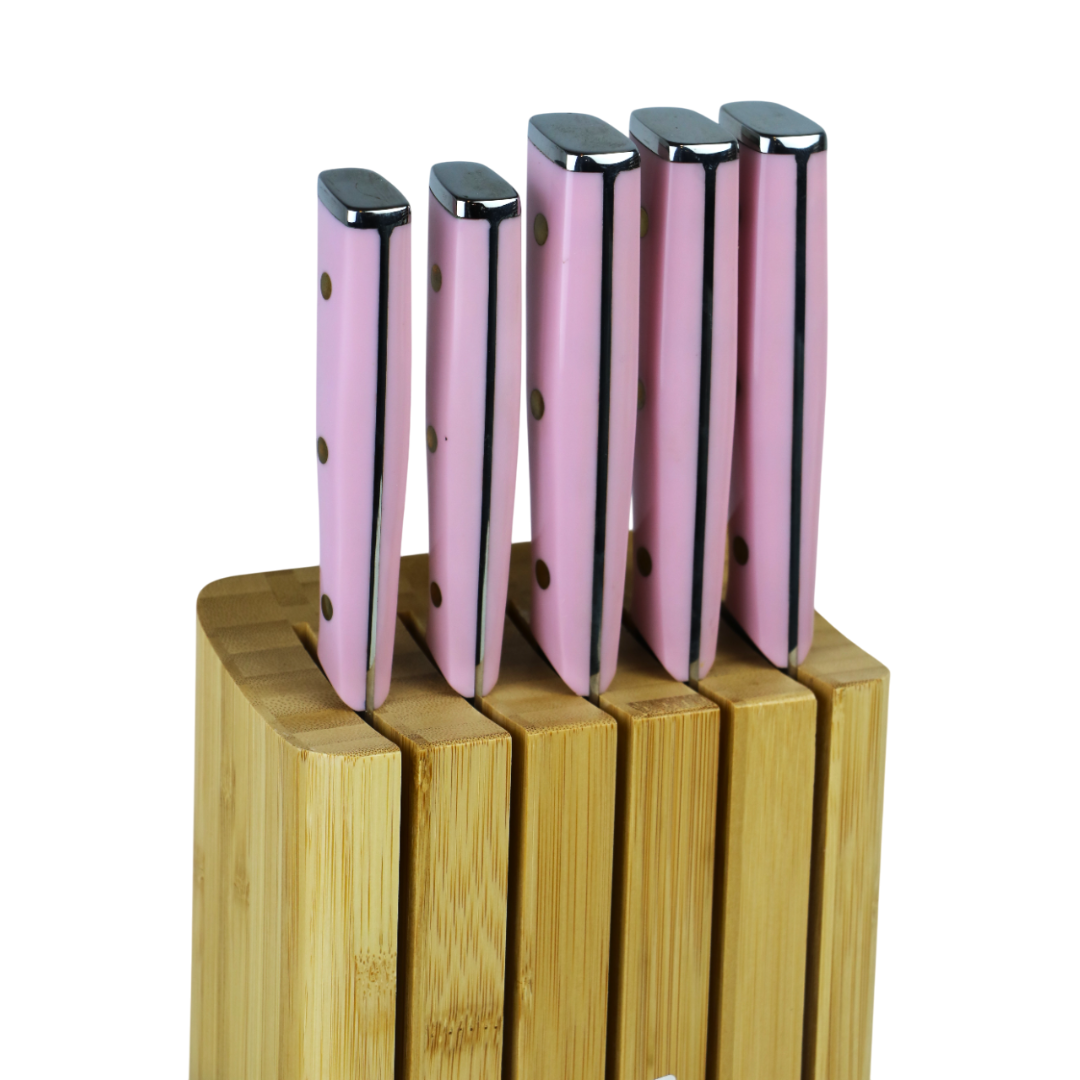 ALMASEYAH 6-Piece Kitchen Knife Set with Bamboo Block,pink