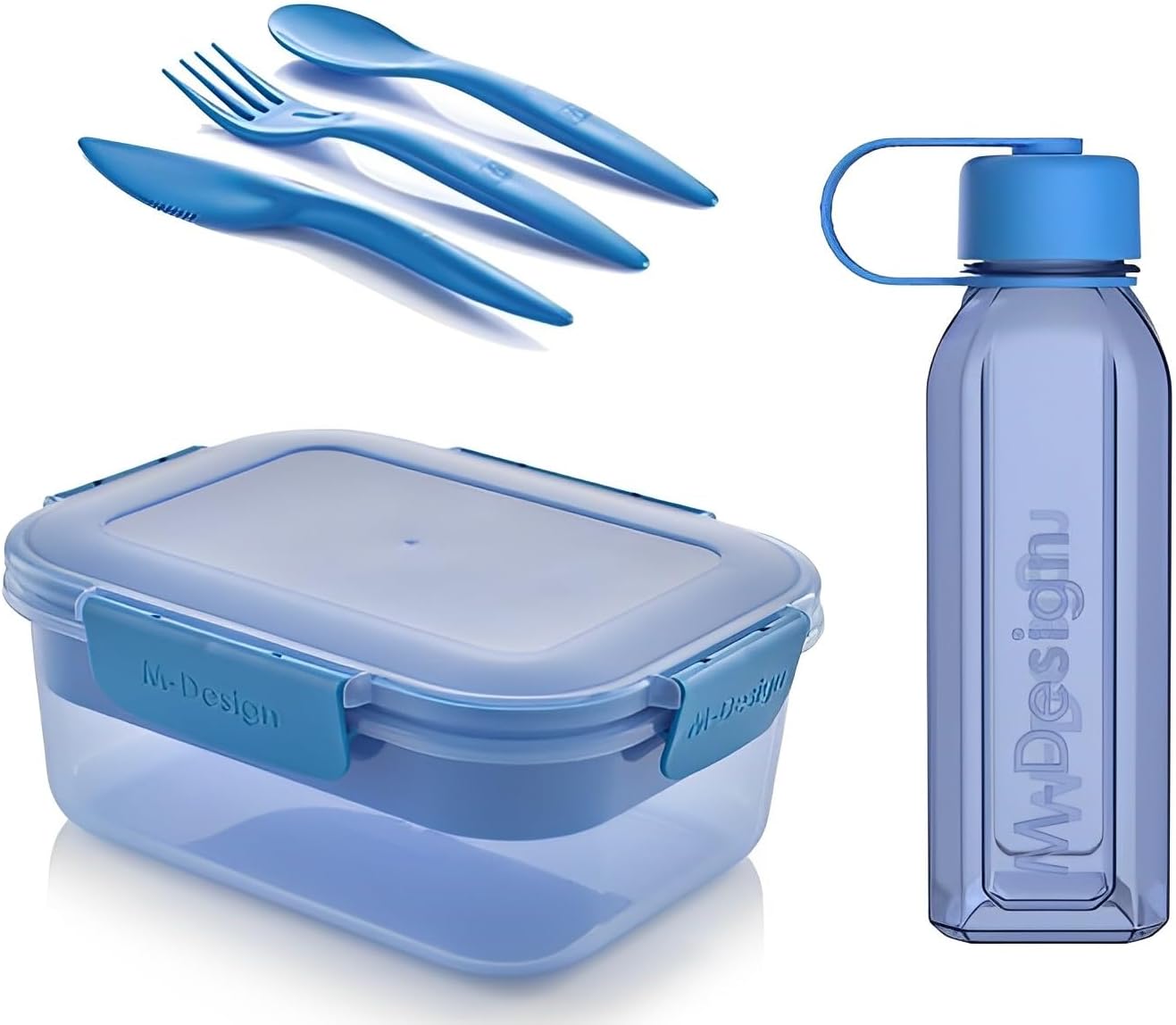 1.6L Lunch Box, 650ml Water Bottle & 3pc. Cutlery Set
