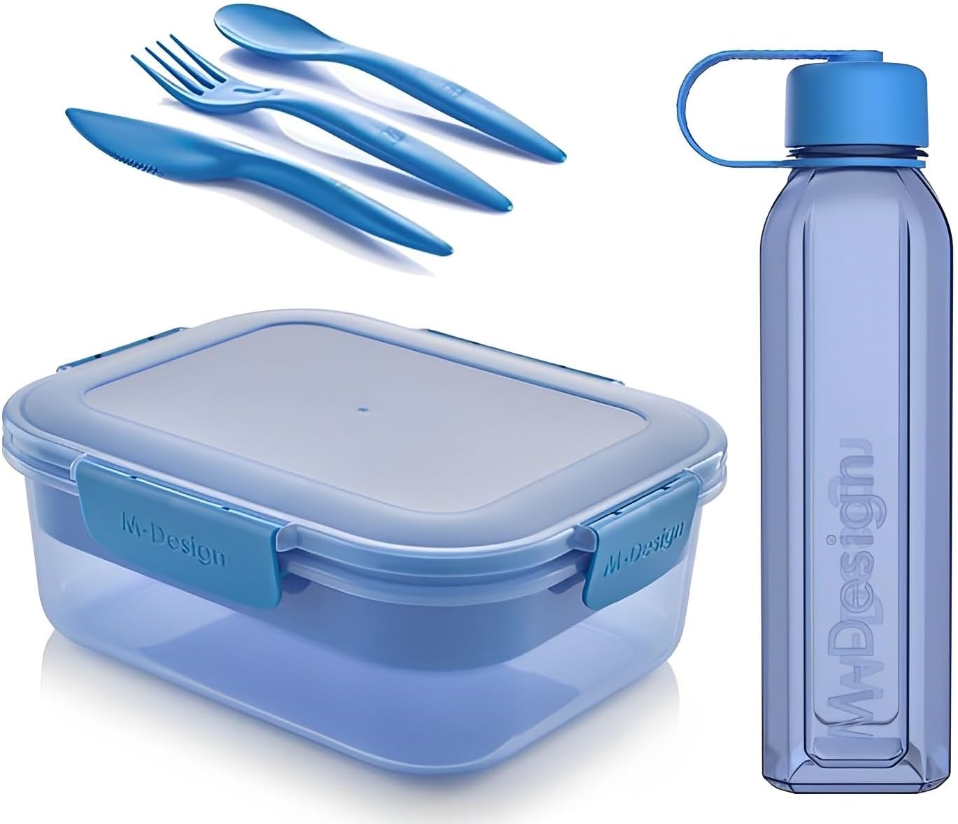 2.1L Lunch Box, 800ml Water Bottle & 3pc. Cutlery Set
