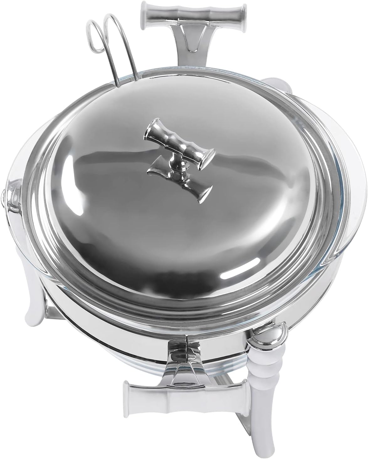 Food Serving Chafing Dish with Candle – Round Glass Bowl, Stainless Steel Frame