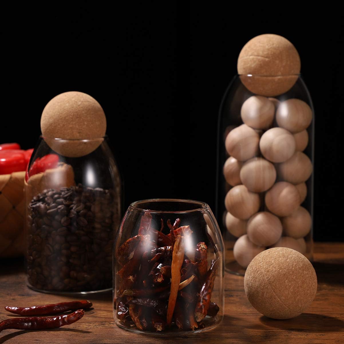 Glass Storage Jars Set with Cork Ball Lid – 3 Pieces