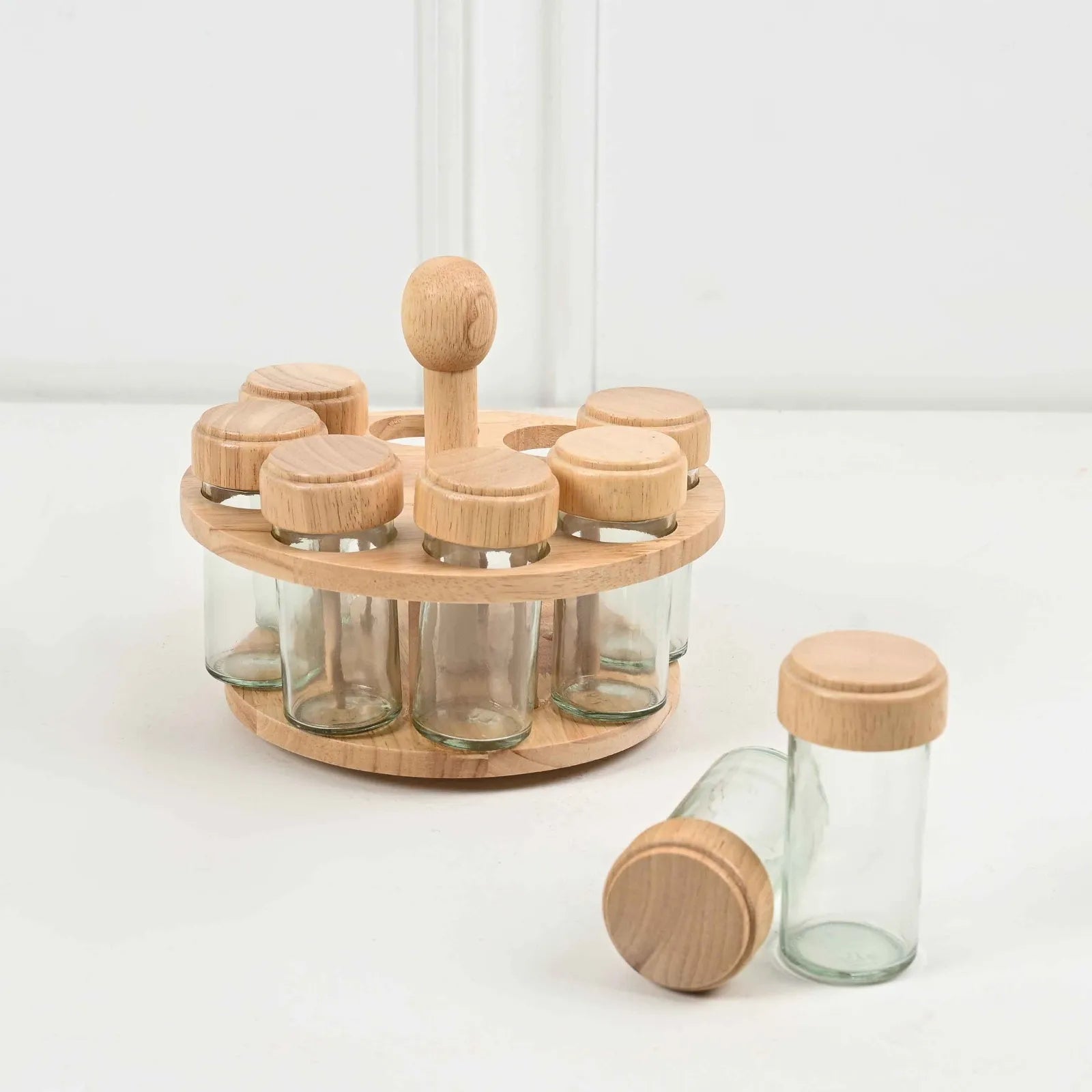8-Piece Spice Set with Circular Bamboo Wooden Stand