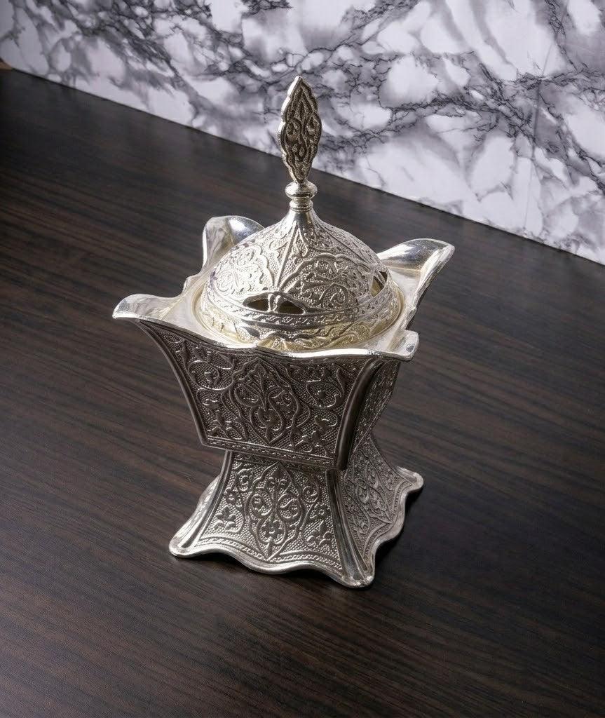 Silver-Plated Metal Incense Burner – Classic Luxury Design