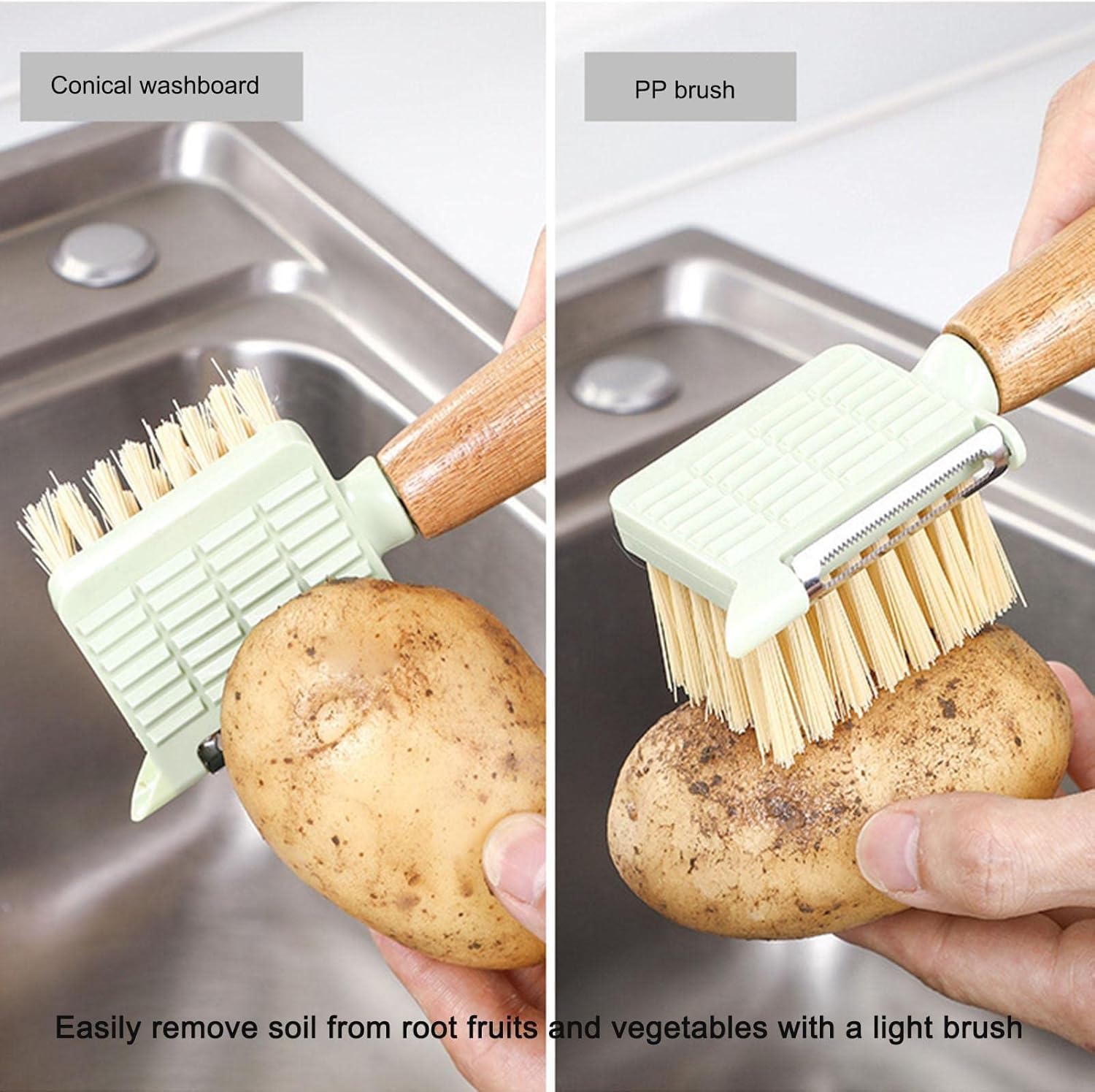 Vegetable Peeler & Cleaning Brush – Stainless Steel