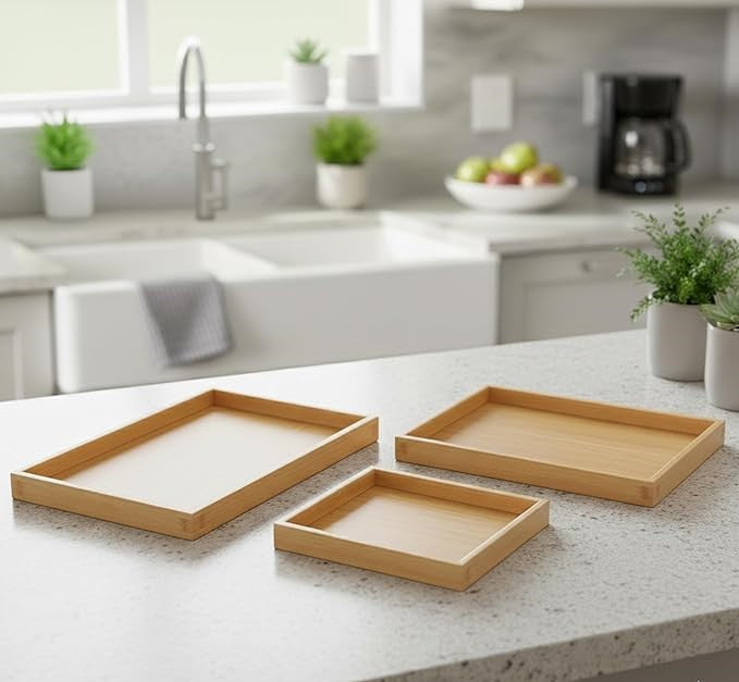 Rectangular Wooden Serving Tray Set – 3 Different Sizes
