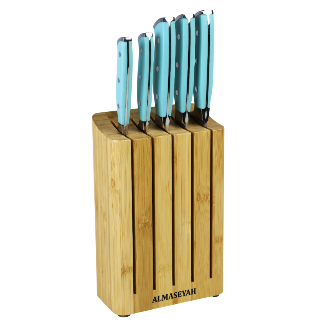 ALMASEYAH 6-Piece Kitchen Knife Set with Bamboo Block,light blue