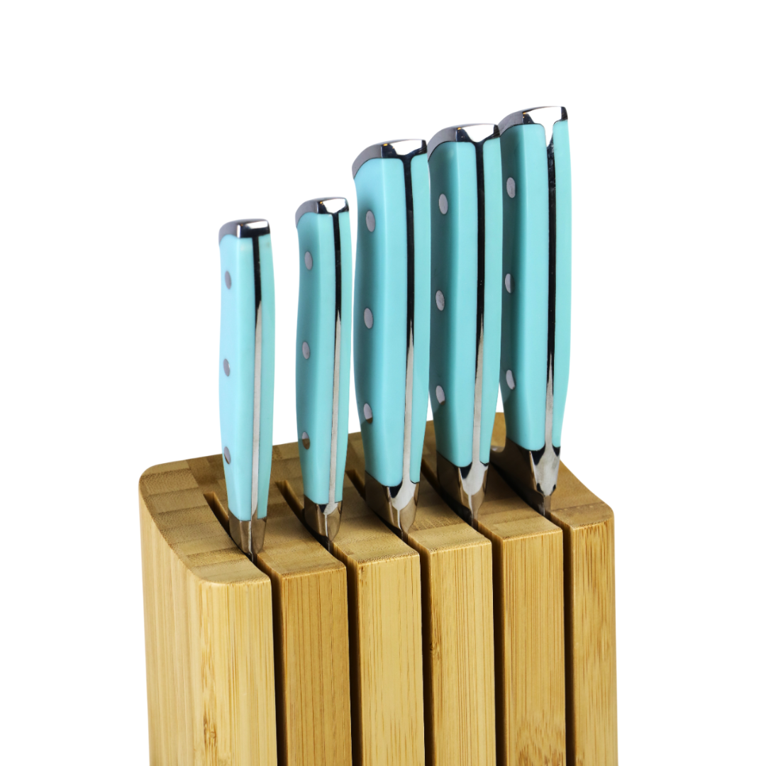 ALMASEYAH 6-Piece Kitchen Knife Set with Bamboo Block,light blue