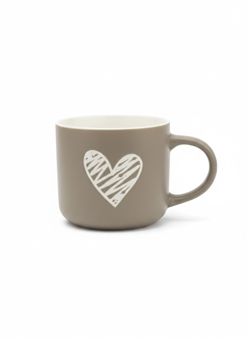 Taupe Mug with White Heart