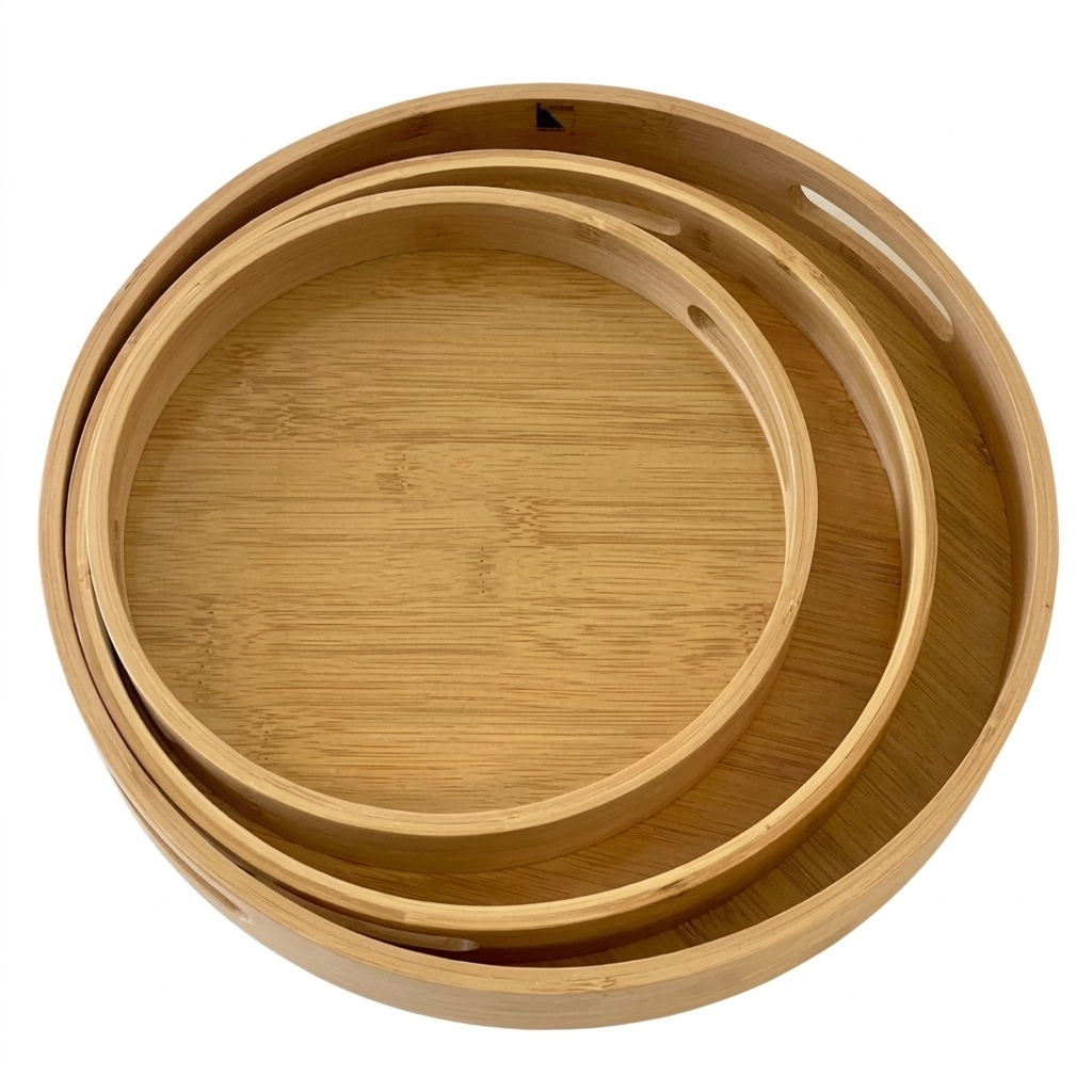 Bamboo Serving Tray Set – 3 Pieces, Round