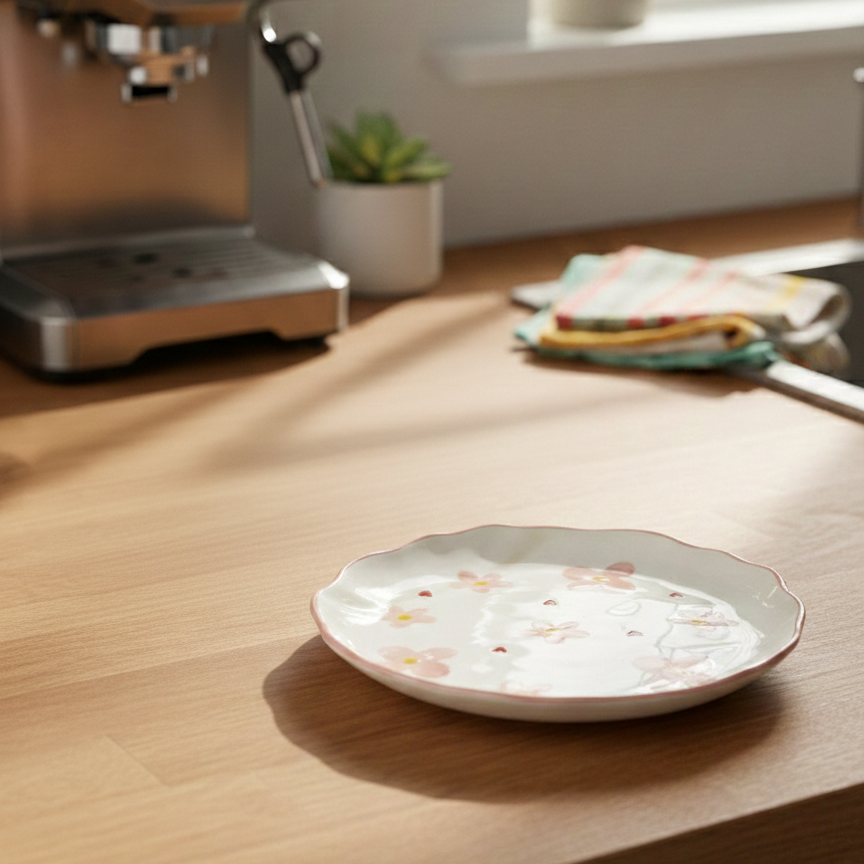 Heat-Resistant Flat Porcelain Plate – Floral Design