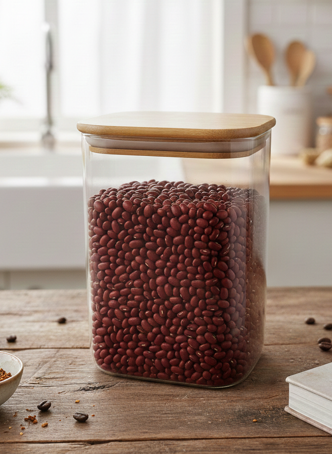 Rectangular Pyrex Jar with Large Wooden Lid